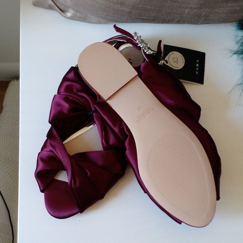BRAND NEW ZARA SATIN SANDALS EMBELLISHED BUCKLE 37 - Picture 6 of 7